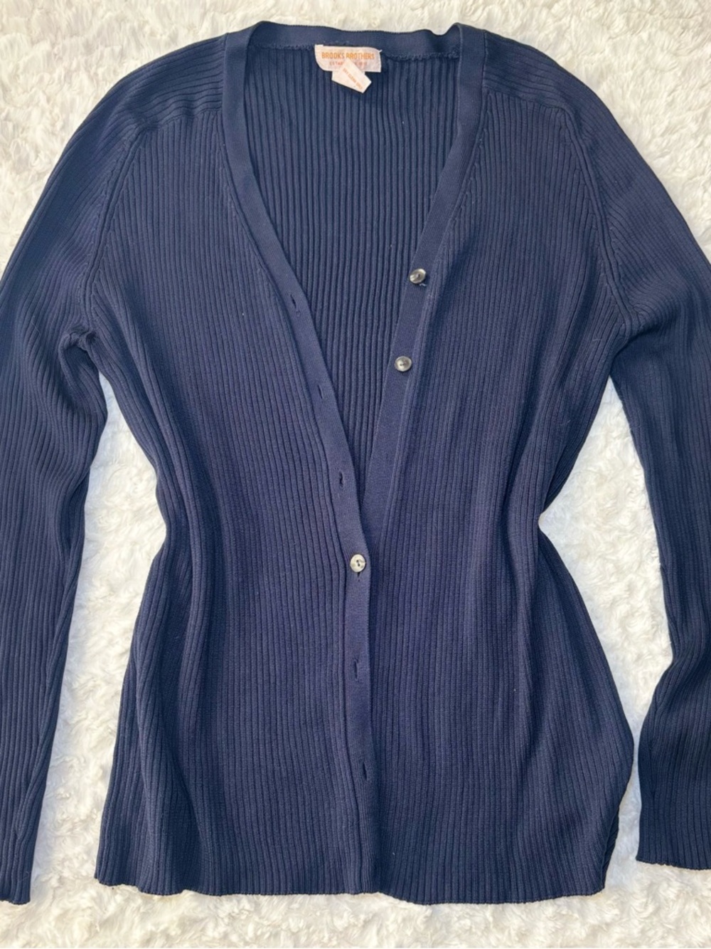 Brooks Brothers Navy Ribbed Button-Front Cardigan